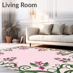 Pink Green Floral Swirl Vine Rug