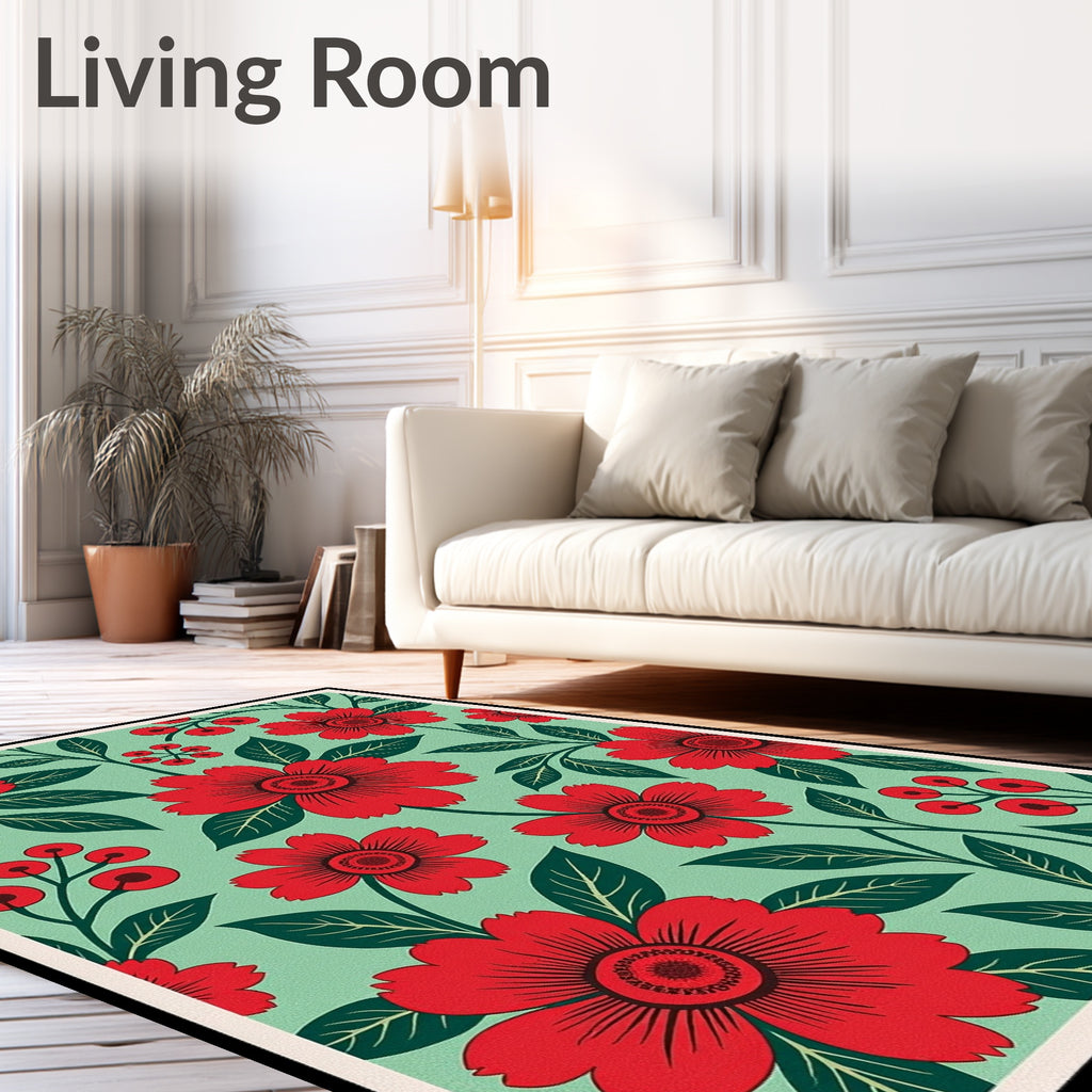 Vibrant Red Floral Berry Garden Rug