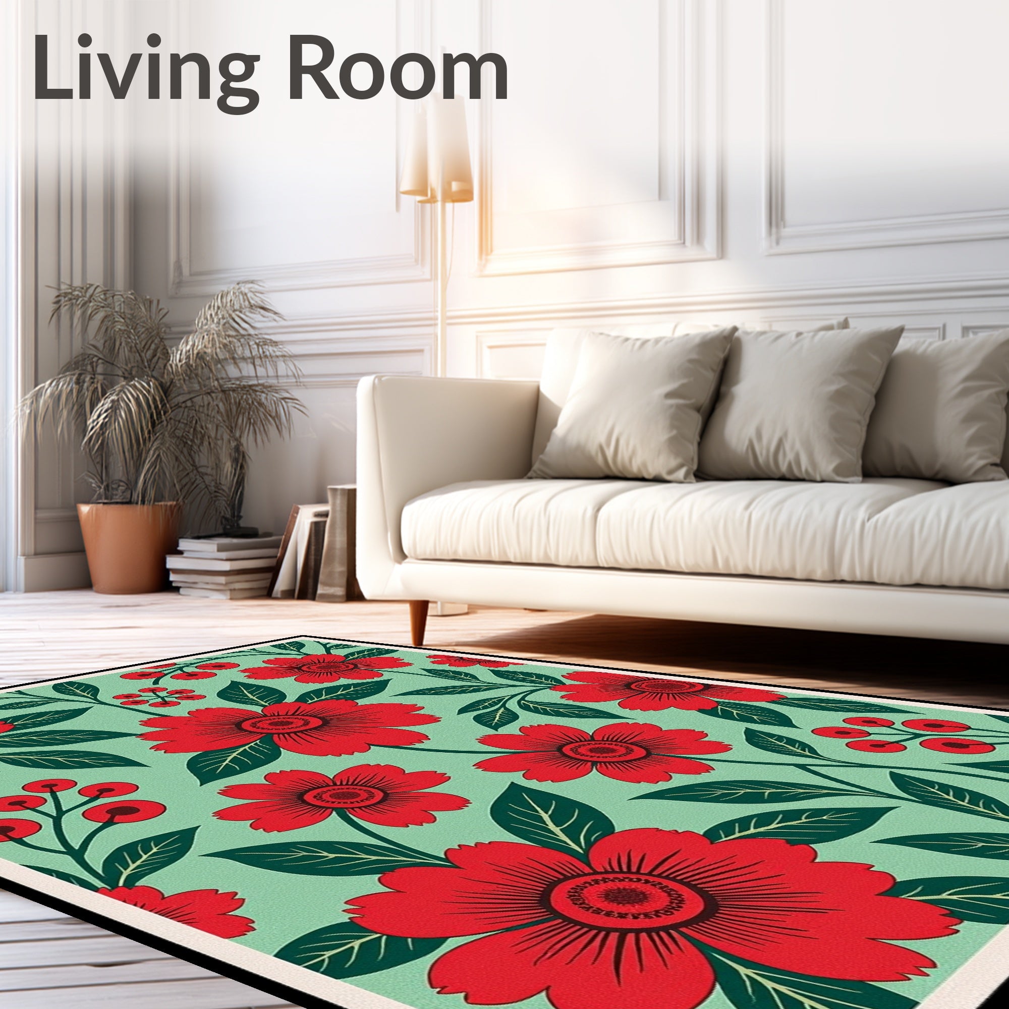 Vibrant Red Floral Berry Garden Rug