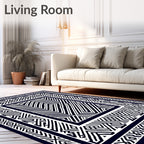 Bold Navy Geometric Labyrinth Border Rug