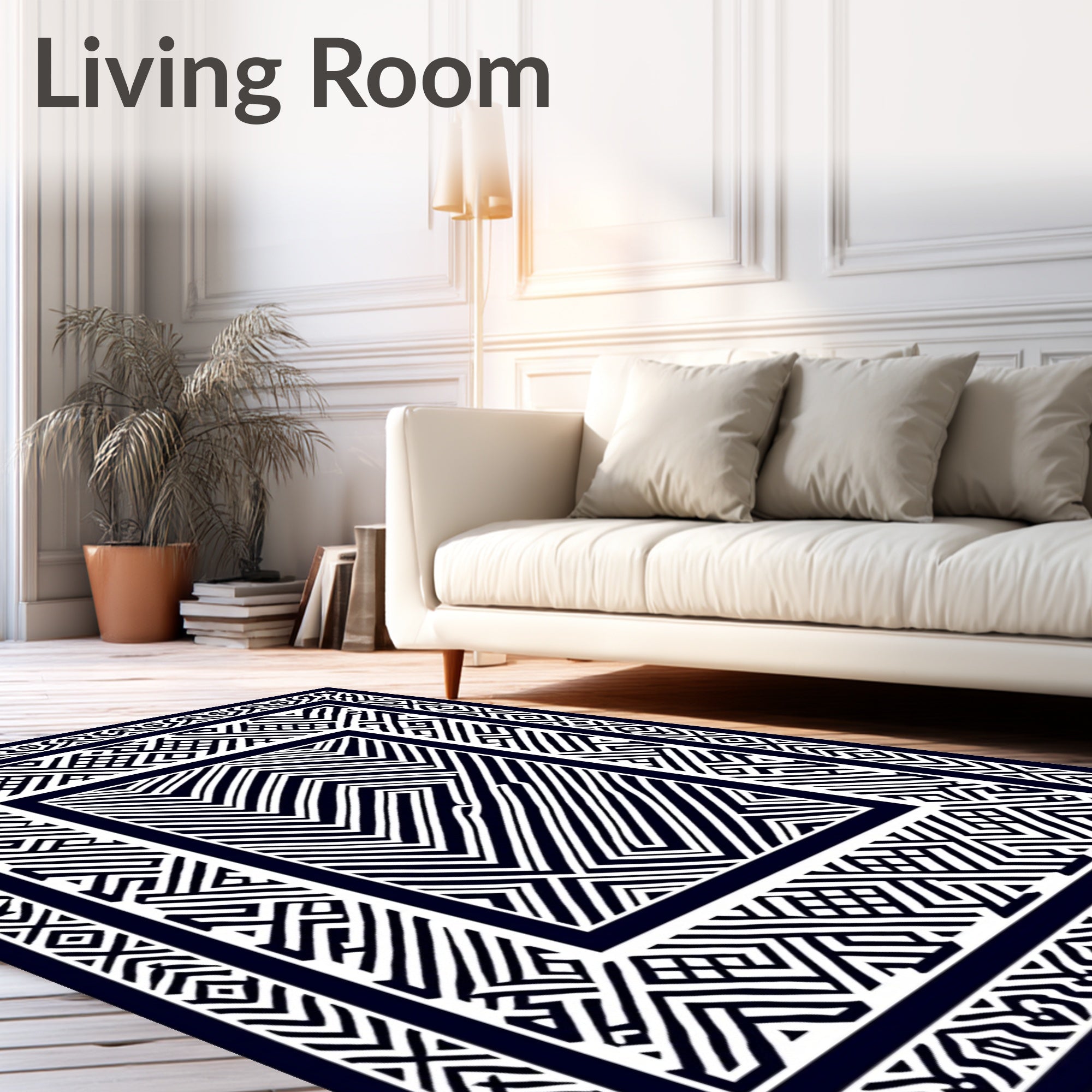 Bold Navy Geometric Labyrinth Border Rug