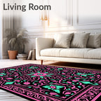 Bold Pink Teal Floral Scroll Rug
