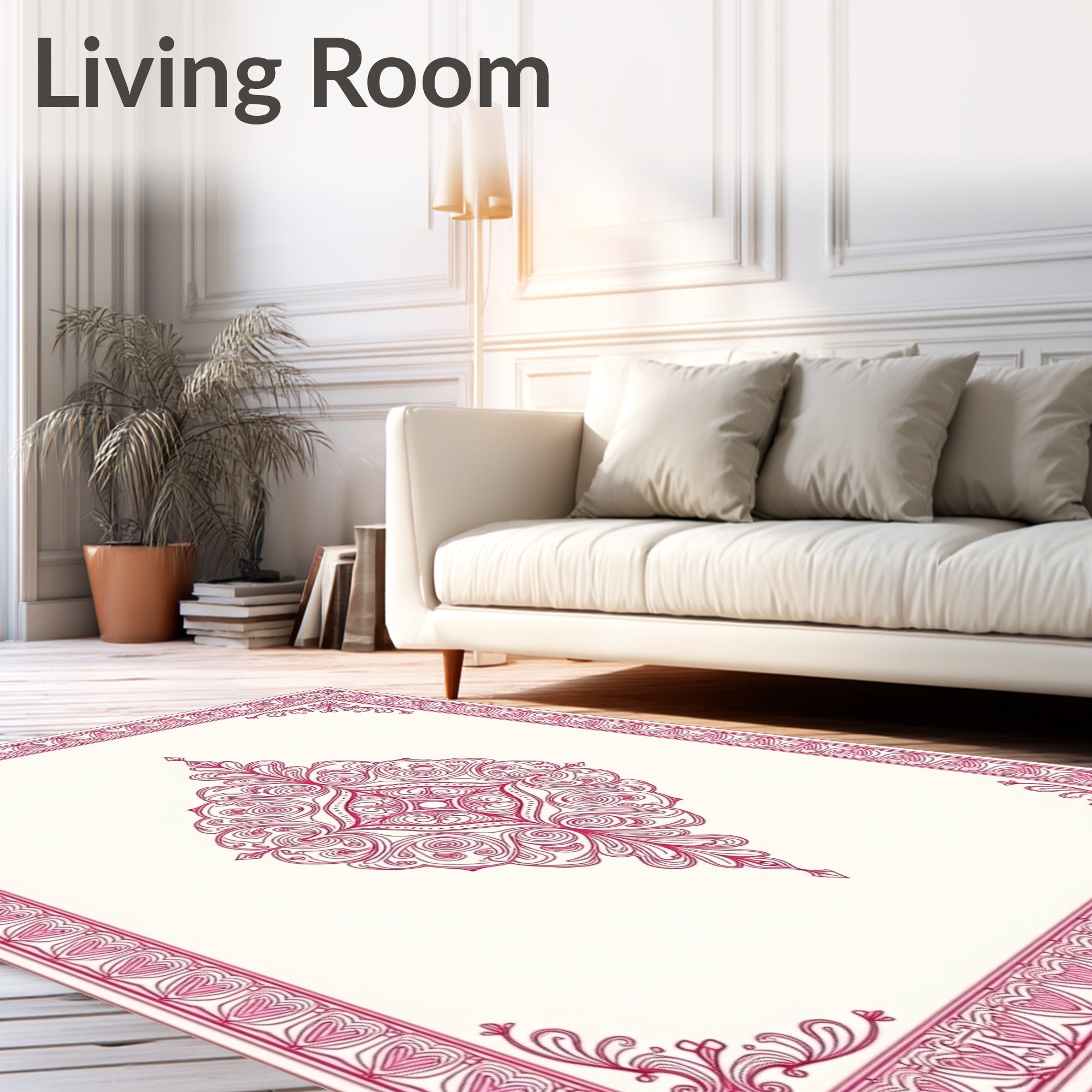 Ornate Magenta Filigree Medallion Frame Rug