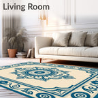 Classic Deep Blue Medallion Border Oval Rug