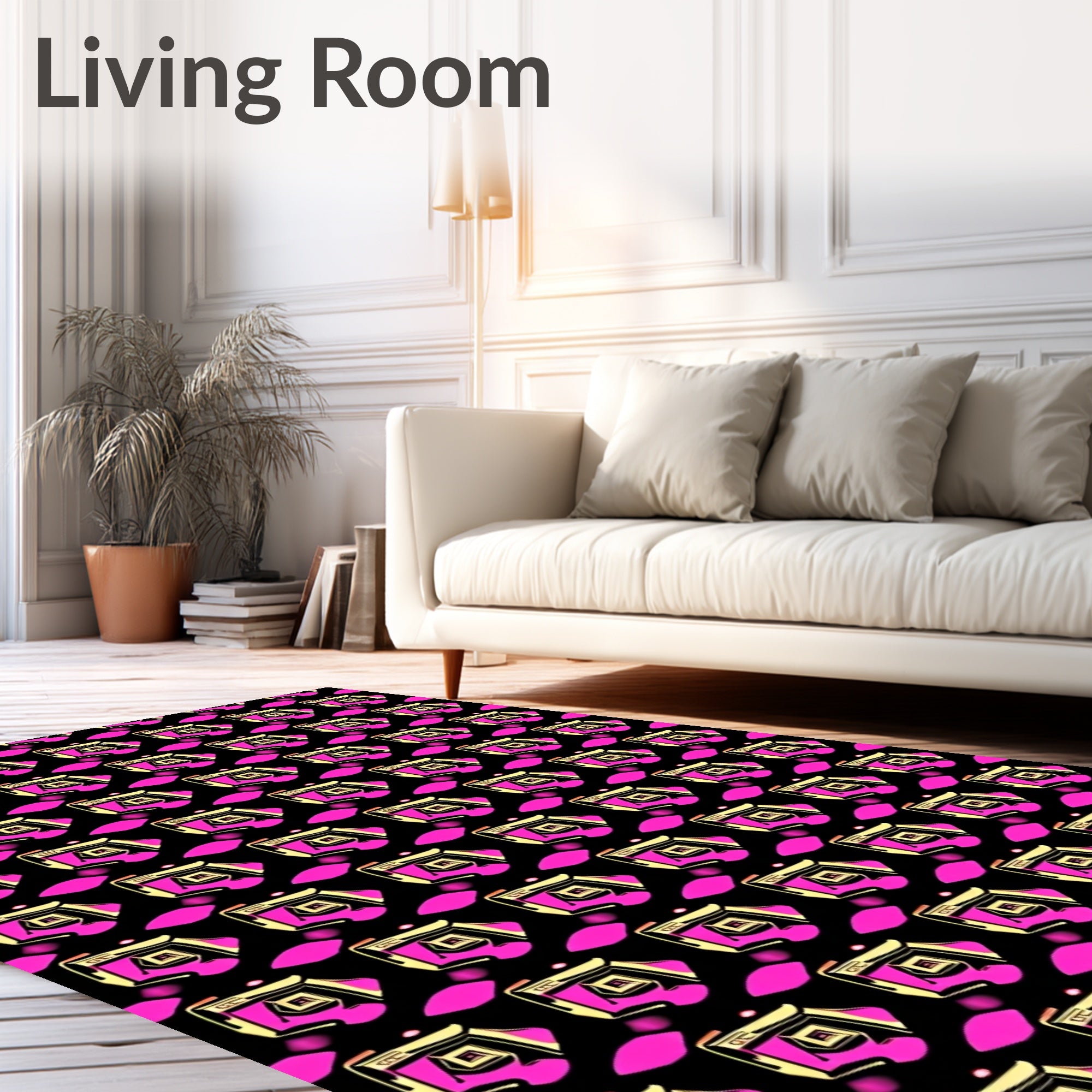 Pink Yellow 3D Diamond Geometric Rug