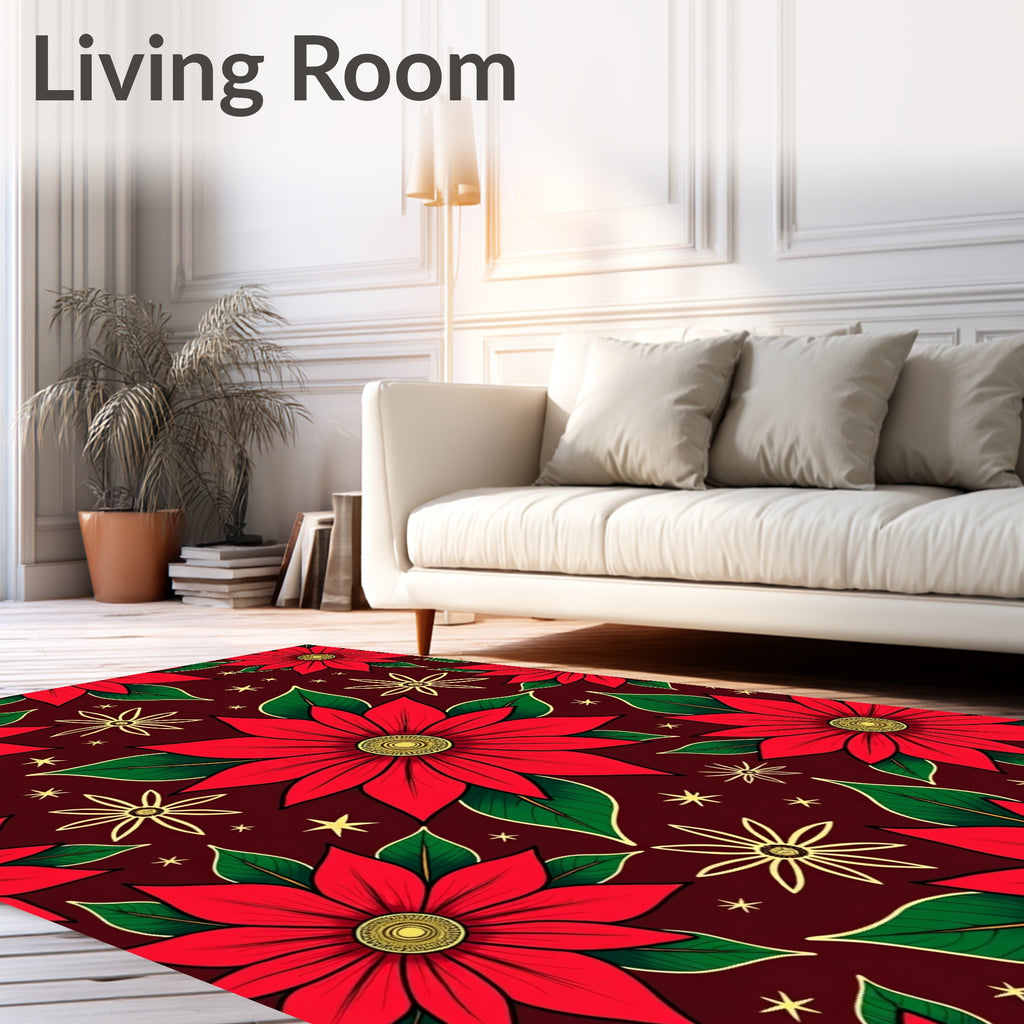 Vibrant Red Poinsettia Starburst Rug