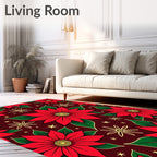 Vibrant Red Poinsettia Starburst Rug