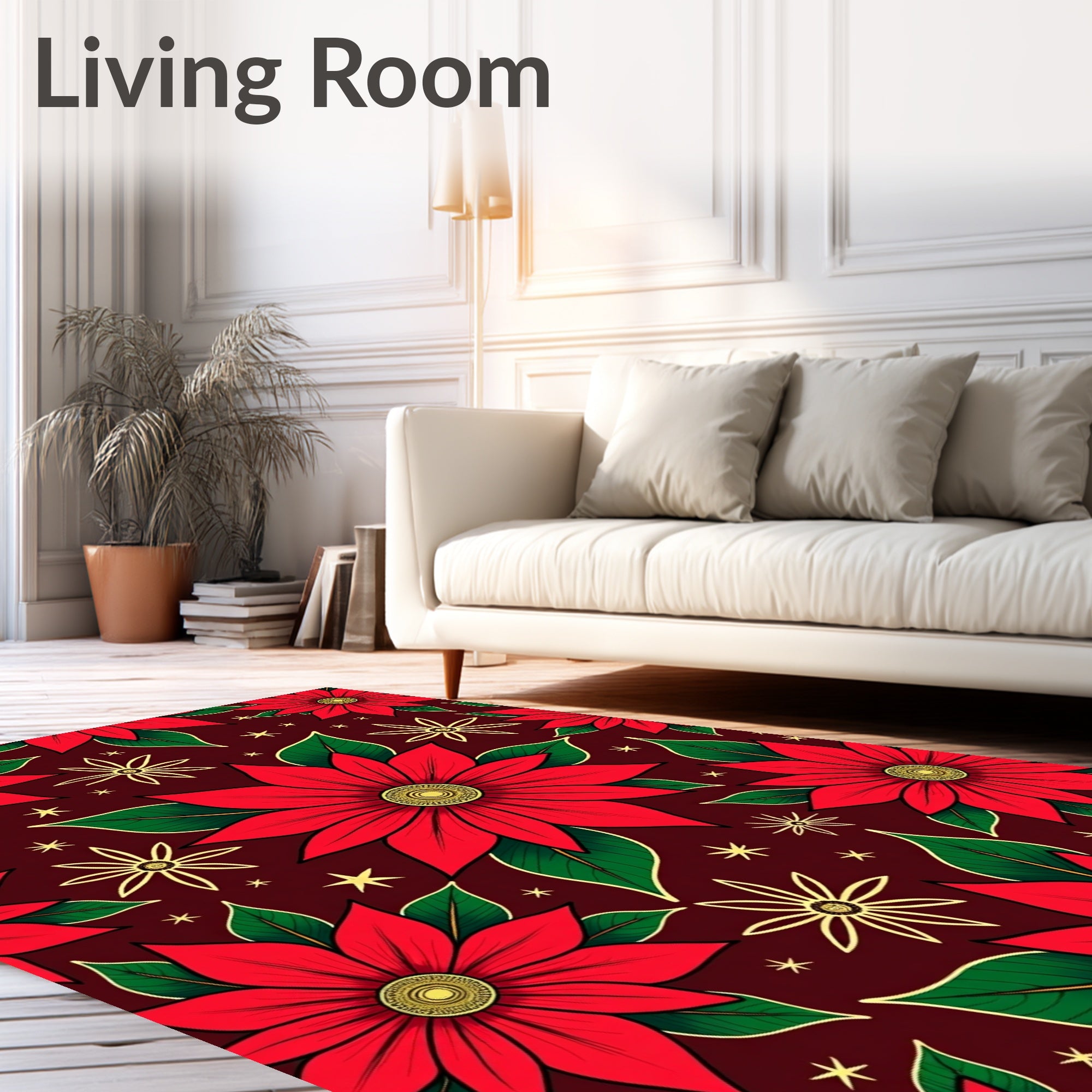 Vibrant Red Poinsettia Starburst Rug