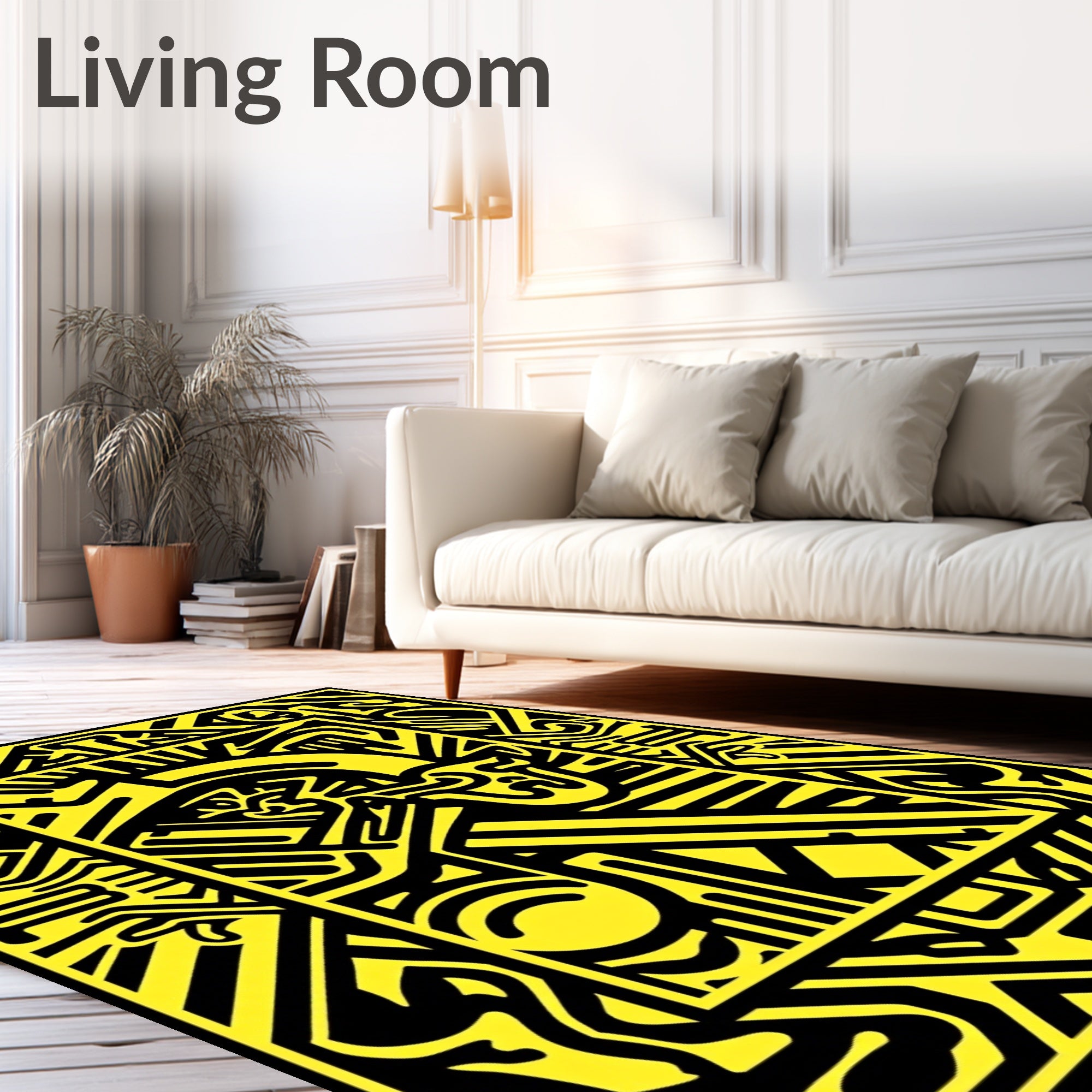 Bold Yellow Abstract Maze Rug