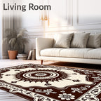 Cream and Brown Sunburst Floral Border Rug
