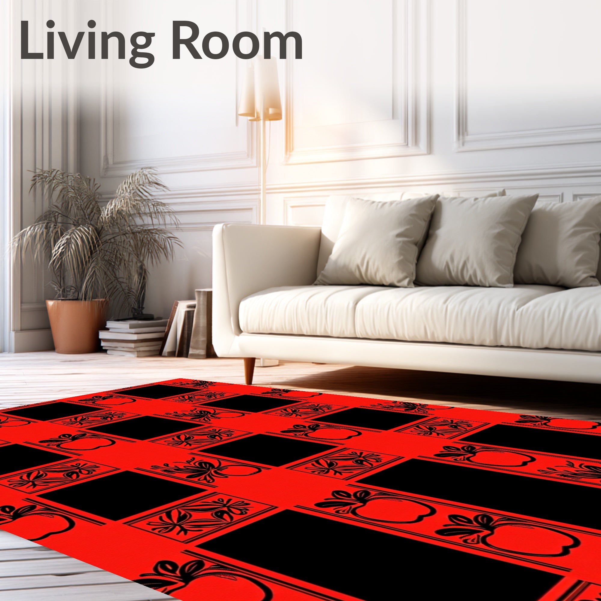 Red Black Checkered Apple Floral Rug