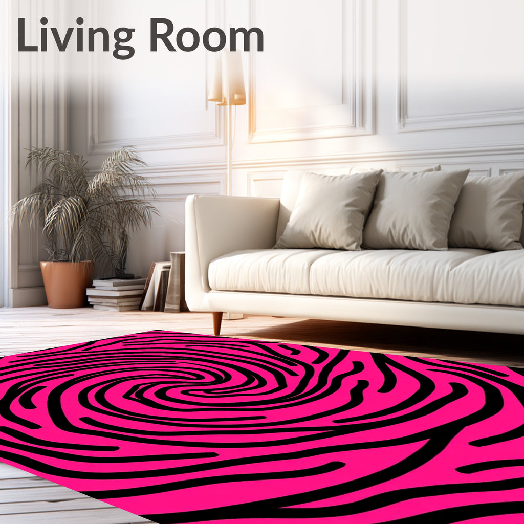 Hot Pink Black Zebra Swirl Rug