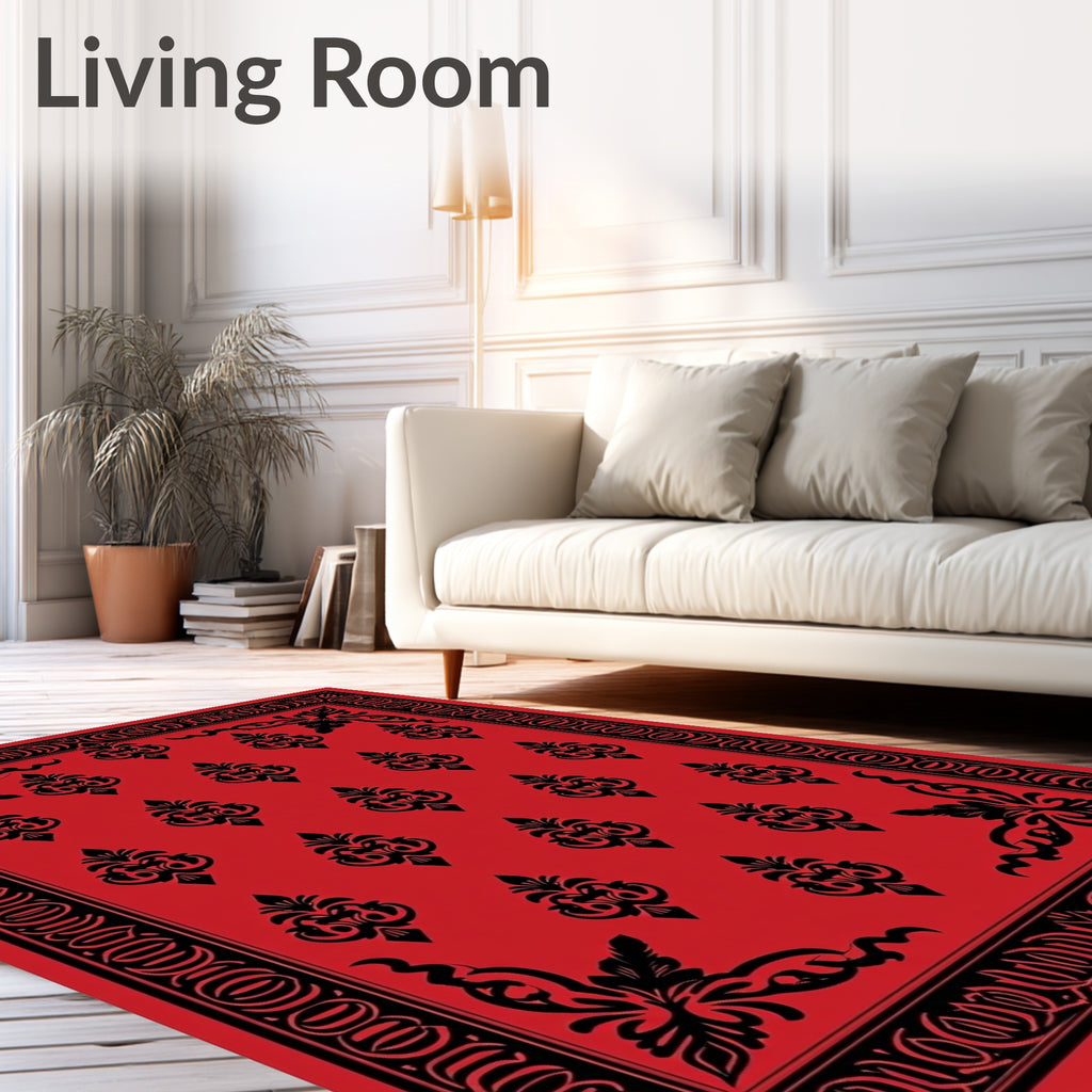 Bold Red Black Damask Medallion Rug