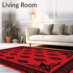 Bold Red Black Damask Medallion Rug