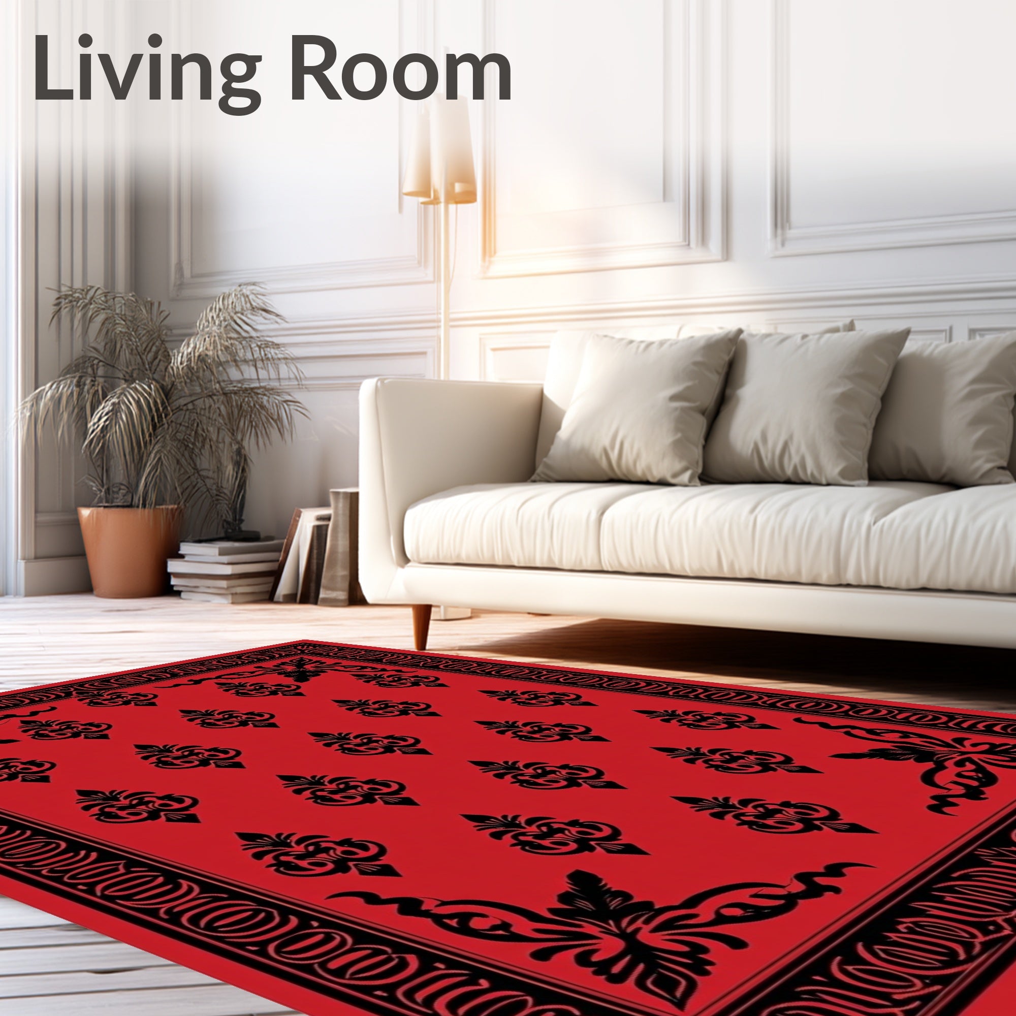Bold Red Black Damask Medallion Rug