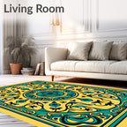 Yellow Teal Floral Mandala Rug