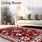 Deep Crimson Floral Medallion Rug