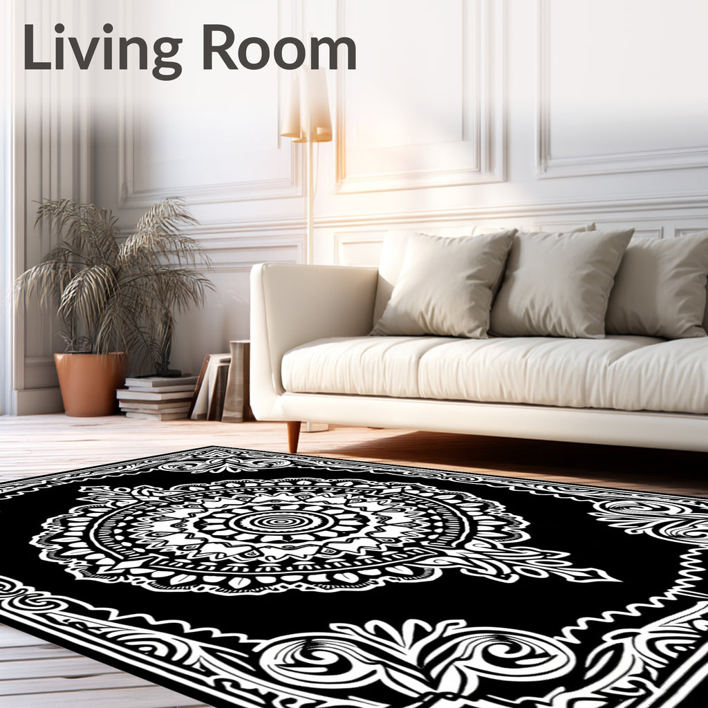 Monochromatic Floral Mandala Art Rug
