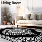 Monochromatic Floral Mandala Art Rug