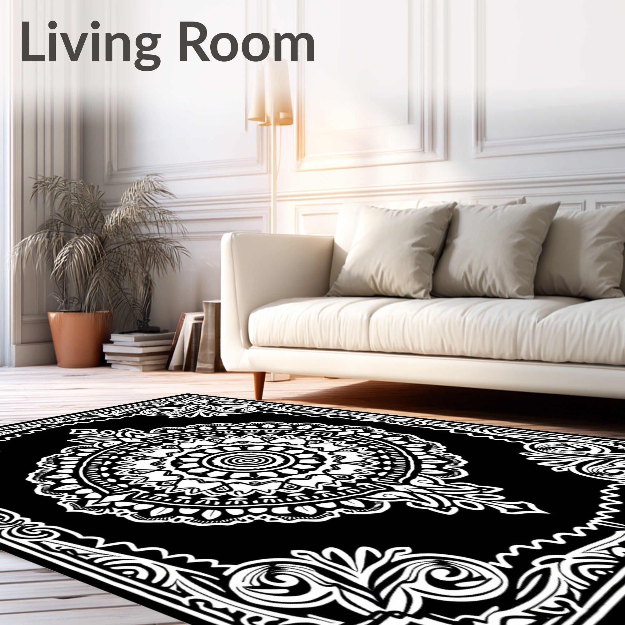 Monochromatic Floral Mandala Art Rug
