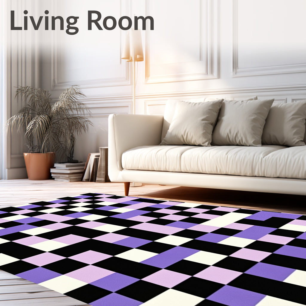 Irregular Pixelated Collage Black Lavender Rug