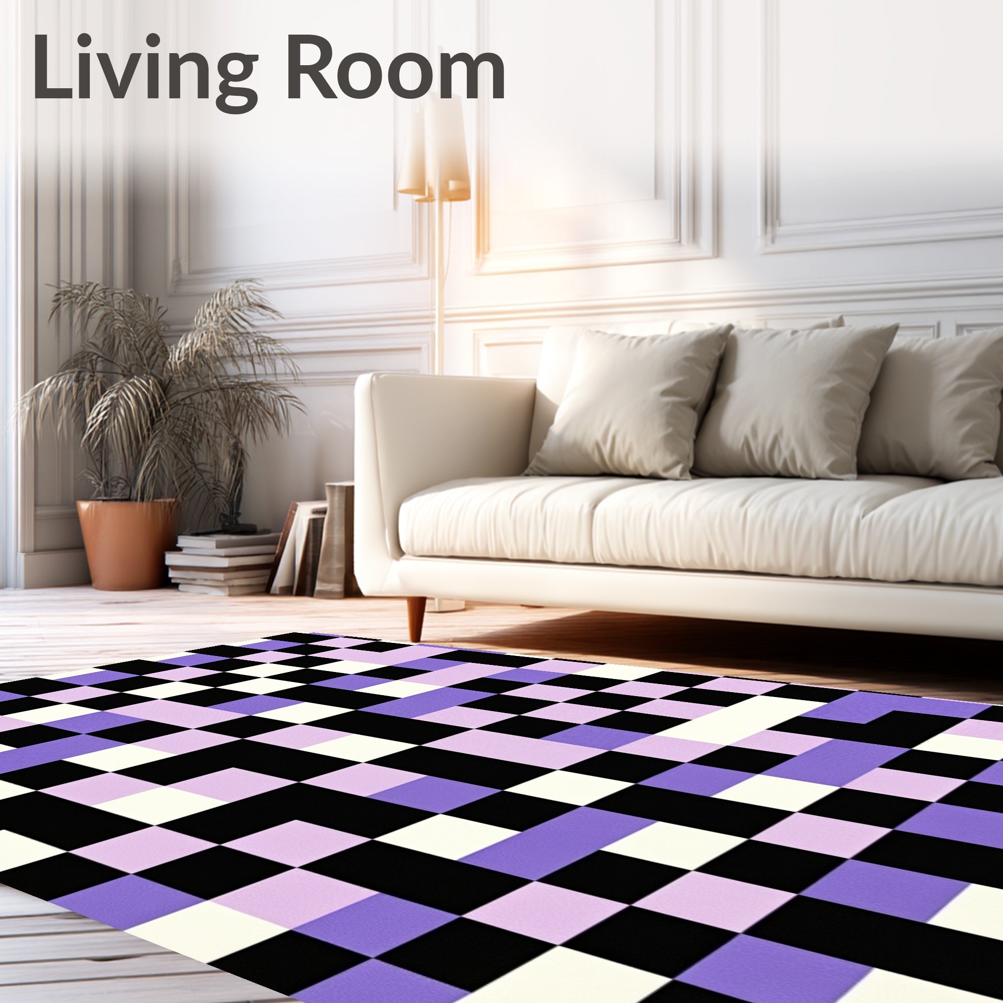Irregular Pixelated Collage Black Lavender Rug