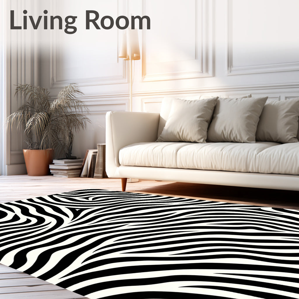 Abstract Wave Black White Animal Stripes Rug