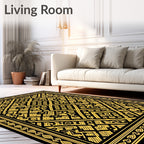 Geometric Black Gold Diamond Medallion Rug