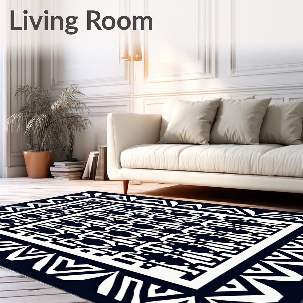 Bold Navy Geometric Tribal Border Rug