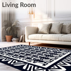 Bold Navy Geometric Tribal Border Rug