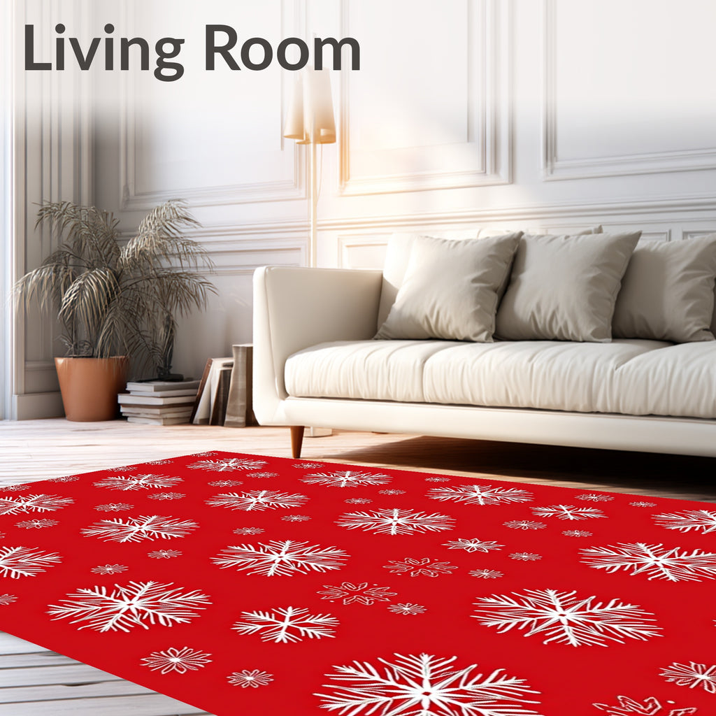 Festive Red White Snowflake Collage Rug