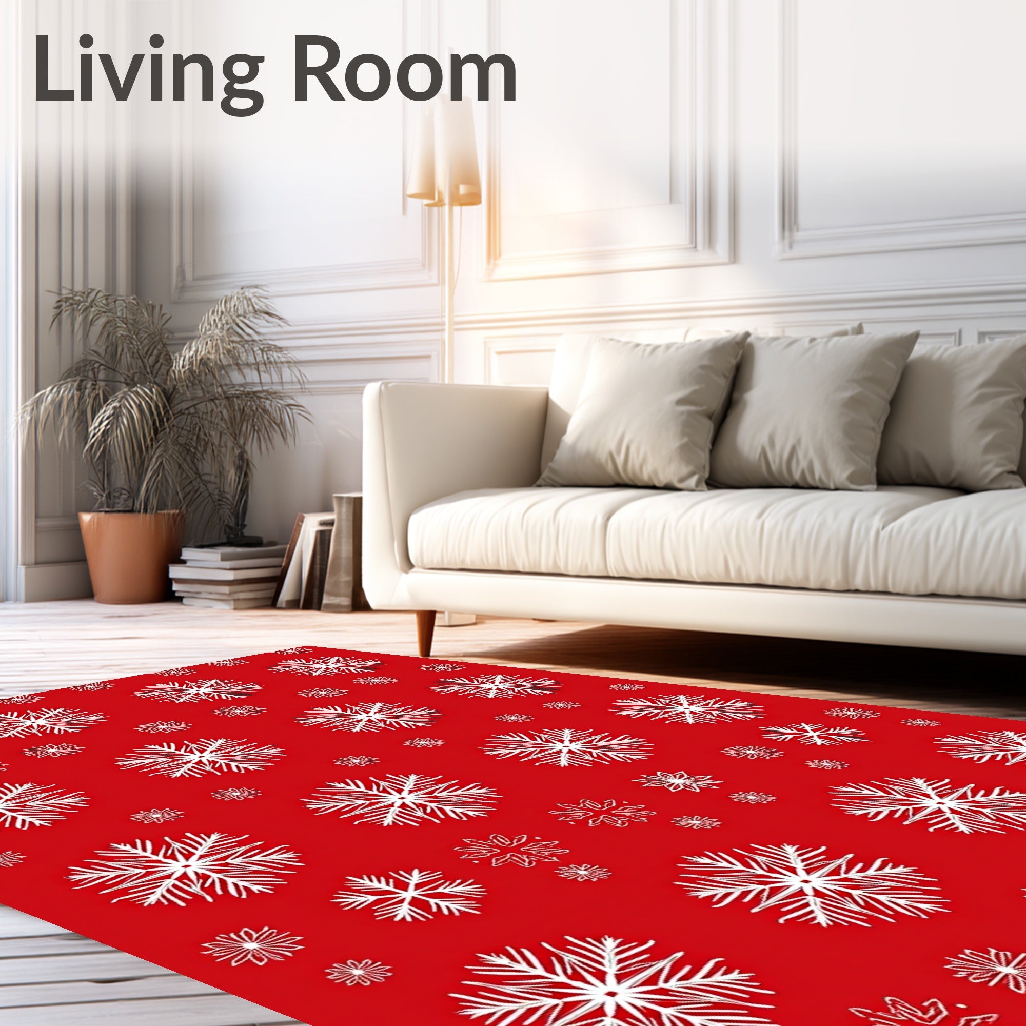 Festive Red White Snowflake Collage Rug
