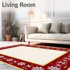 Crimson White Winter Snow Border Rug