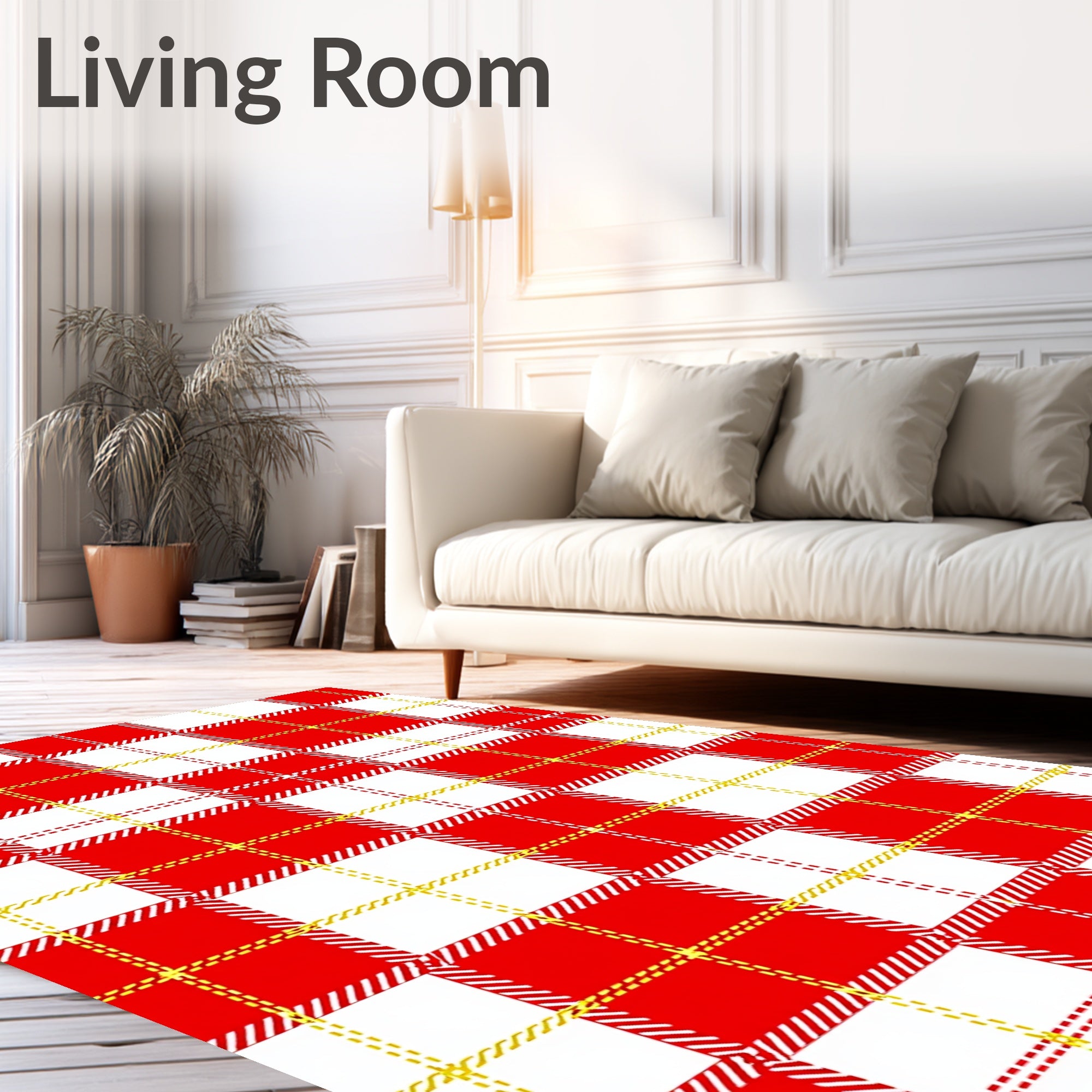 Classic Red White Plaid Checkered Rug