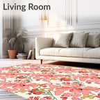 Coral Pink Floral Whimsical Composition Rug