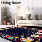 Colorful Folk Art Village Scene Rug