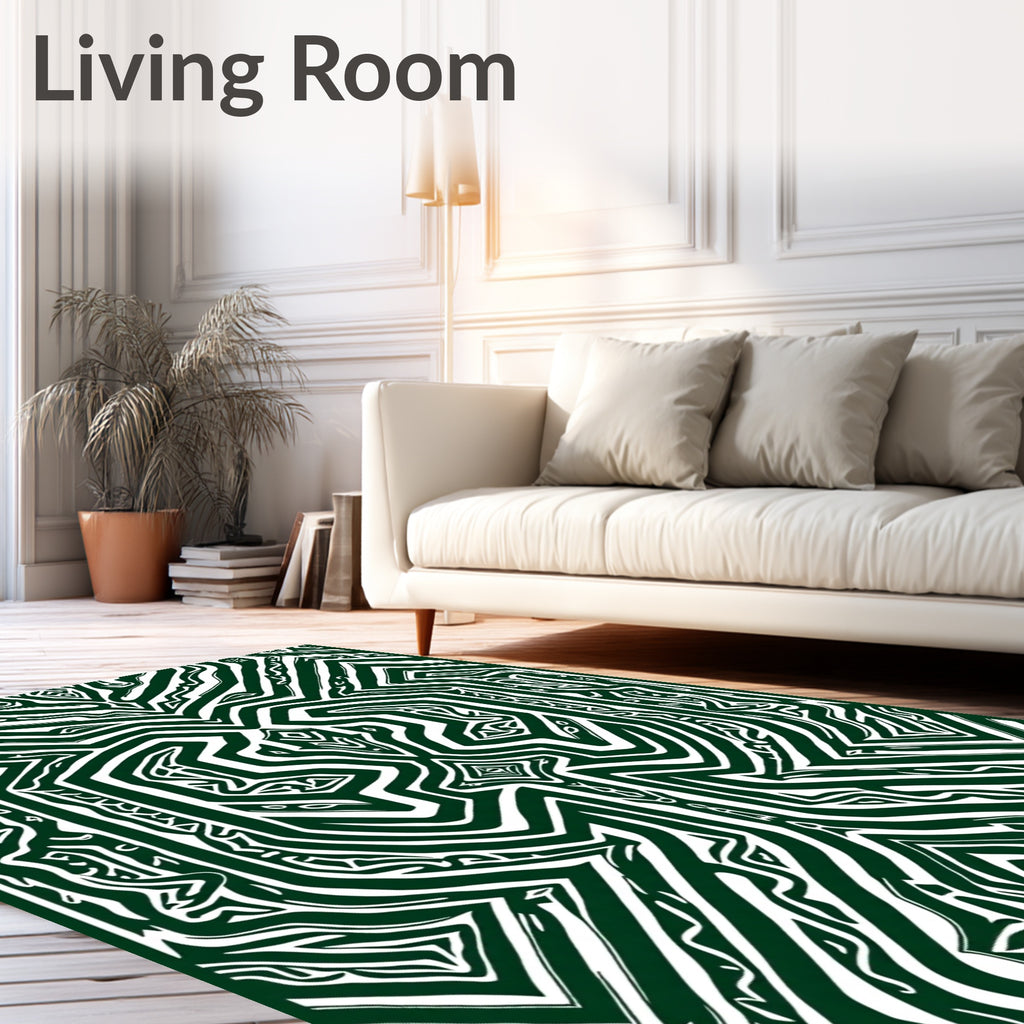 Emerald Green Abstract Maze Lines Rug