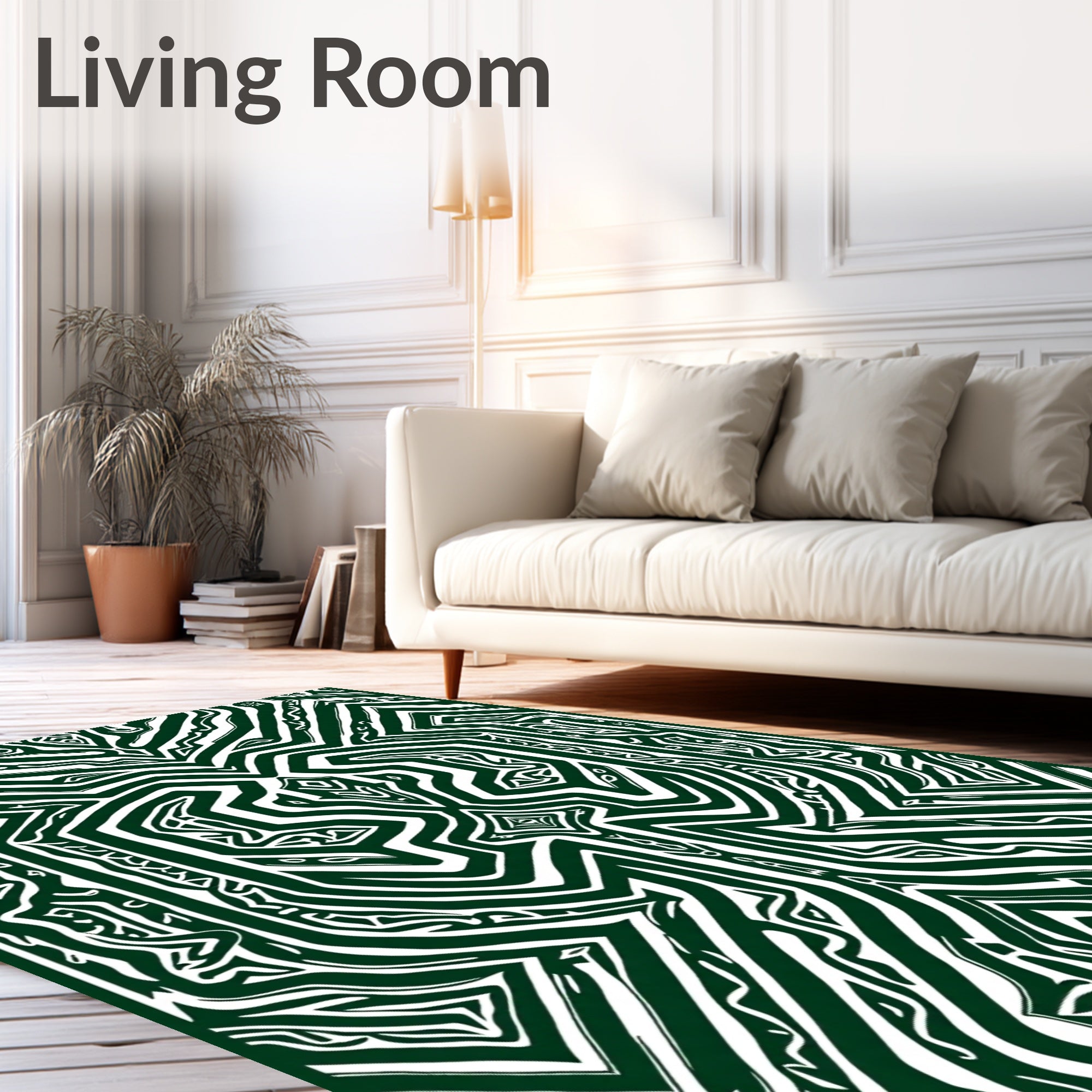 Emerald Green Abstract Maze Lines Rug