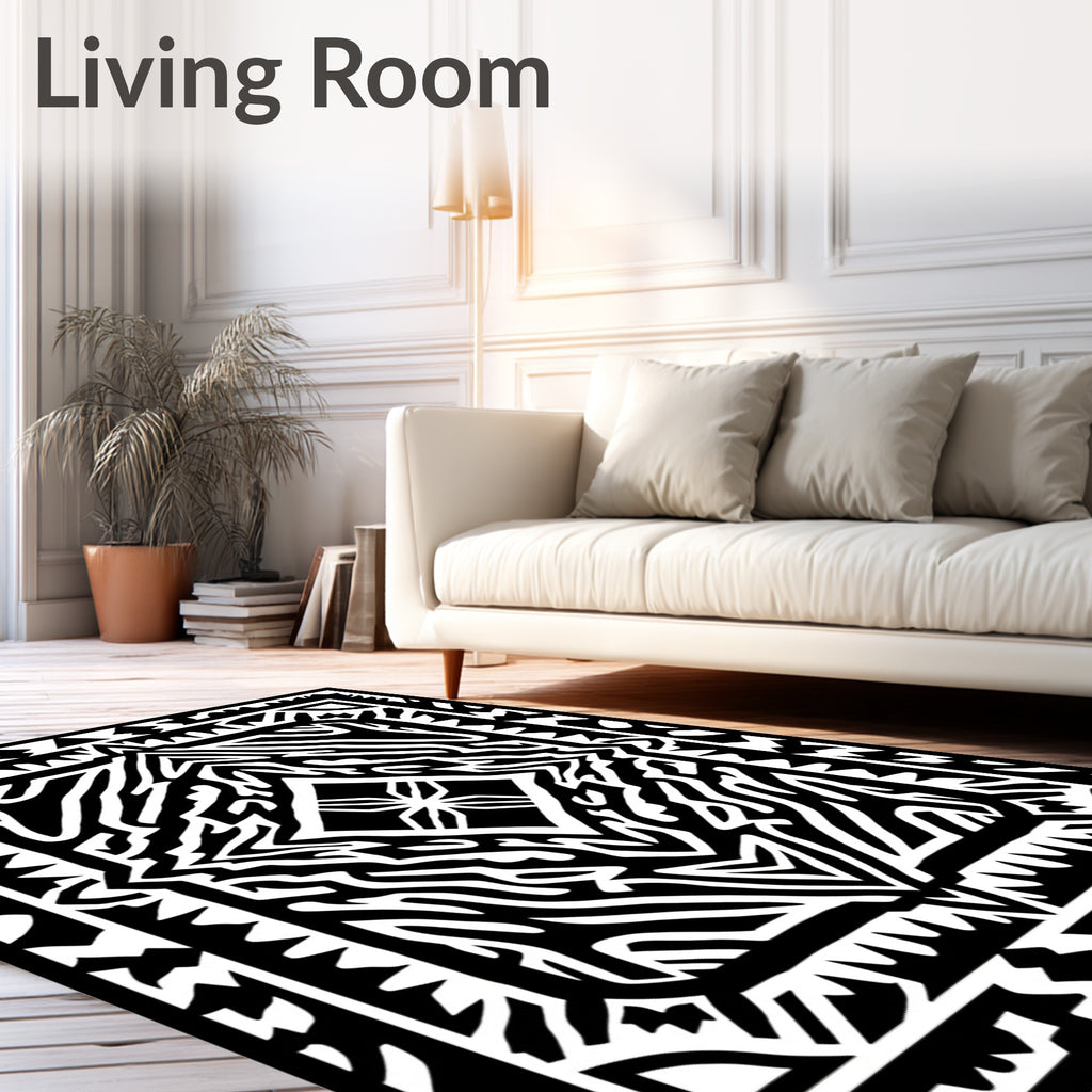 Bold Black And White Geometric Statement Rug