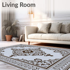 Brown Ornate Scroll Mandala Medallion Rug