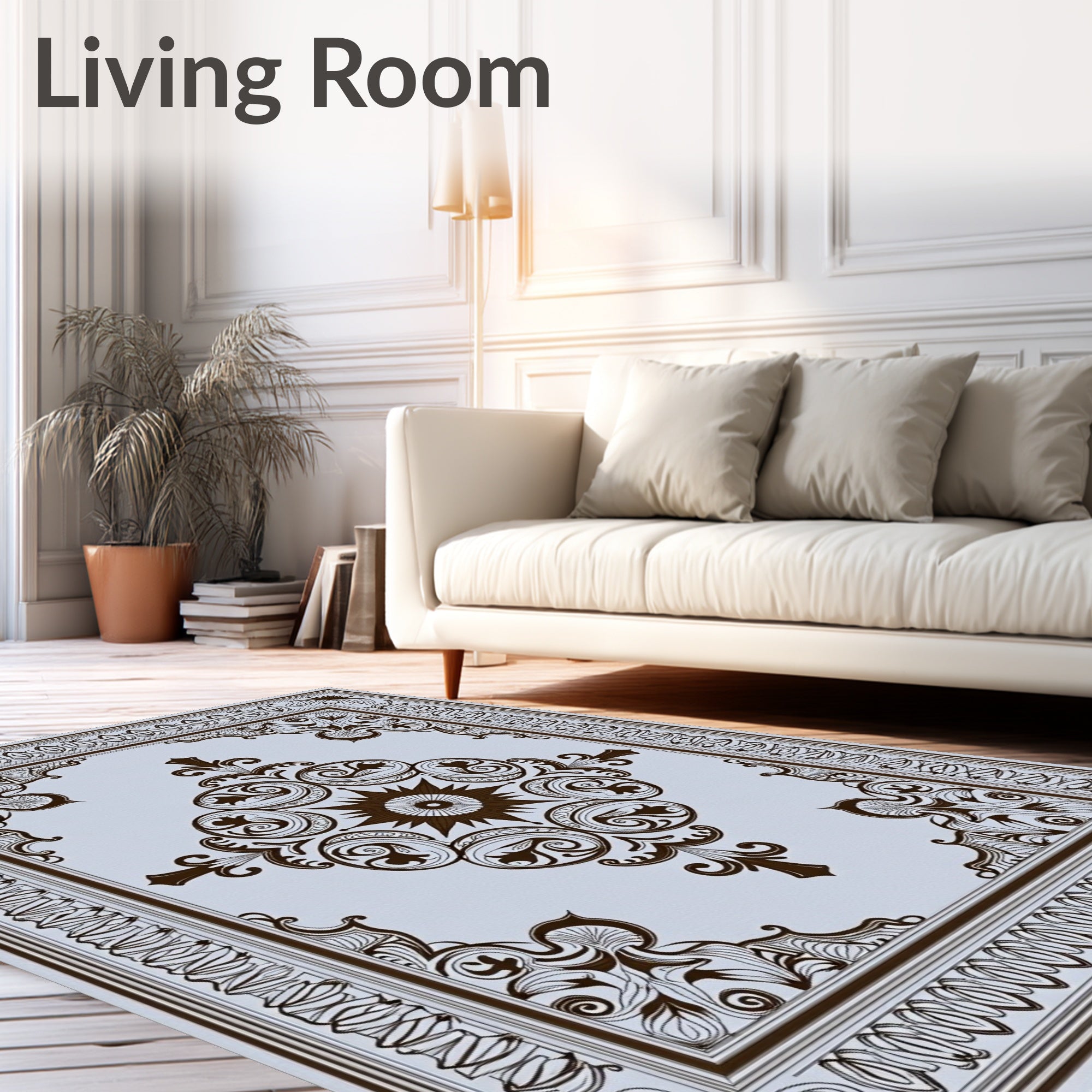 Brown Ornate Scroll Mandala Medallion Rug