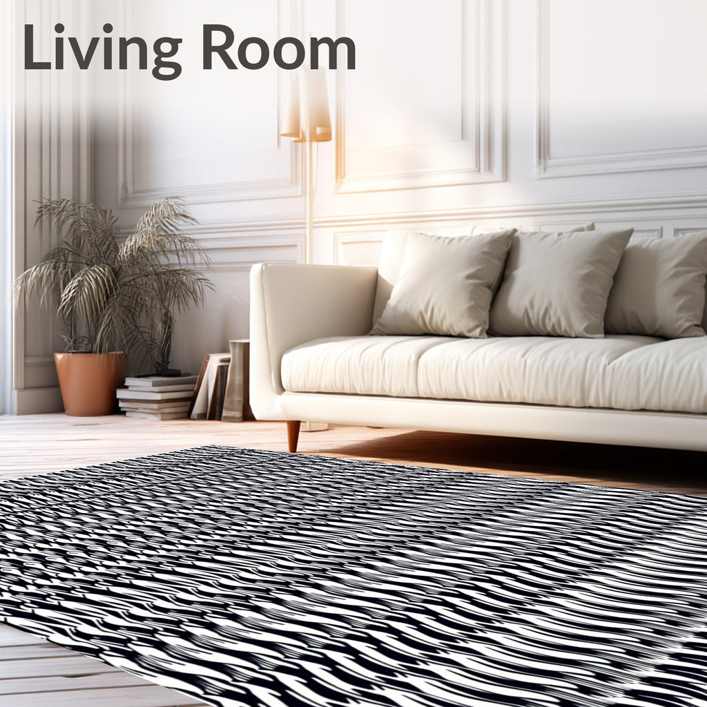 Monochrome Black White Abstract Waves Rug
