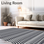 Monochrome Black White Abstract Waves Rug