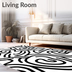 Abstract Black White Continuous Line Rug