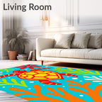 Red Yellow Turtle Ocean Coral Floral Rug