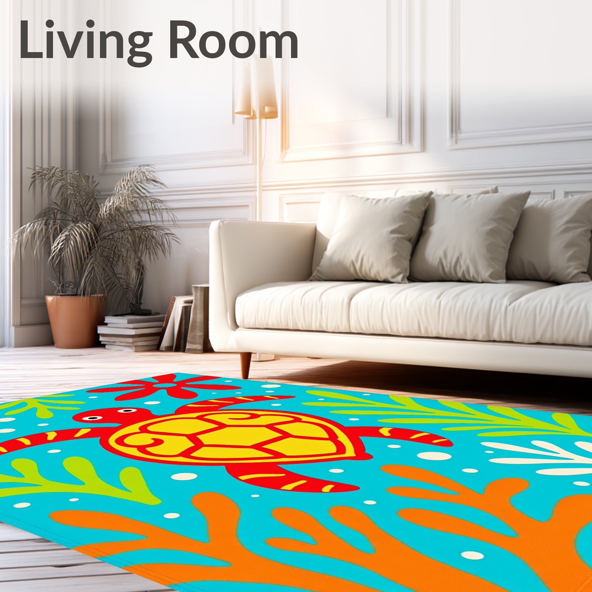 Red Yellow Turtle Ocean Coral Floral Rug