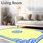 Light Yellow Blue Floral Medallion Border Rug