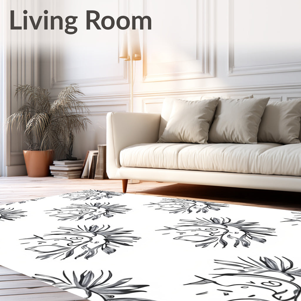 Abstract Black White Floral Sunburst Rug
