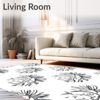 Abstract Black White Floral Sunburst Rug