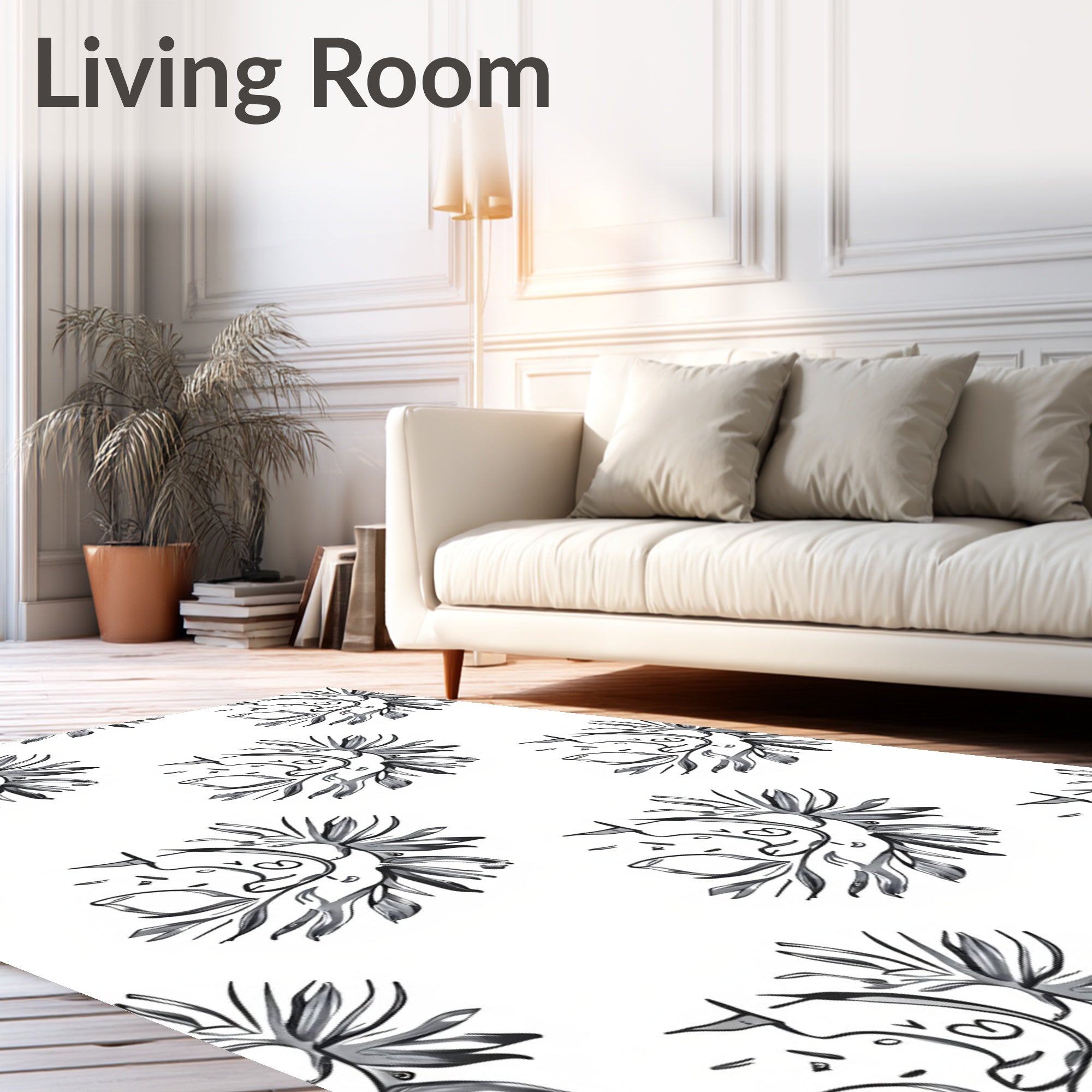 Abstract Black White Floral Sunburst Rug
